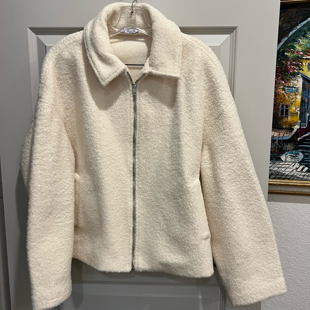 Zara Teddy Boucle Sherpa Bomber Shirt Jacket Size M